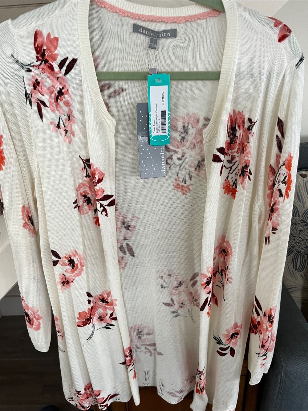 Daniel Rainn Cream Cardigan with Pink Floral Pattern